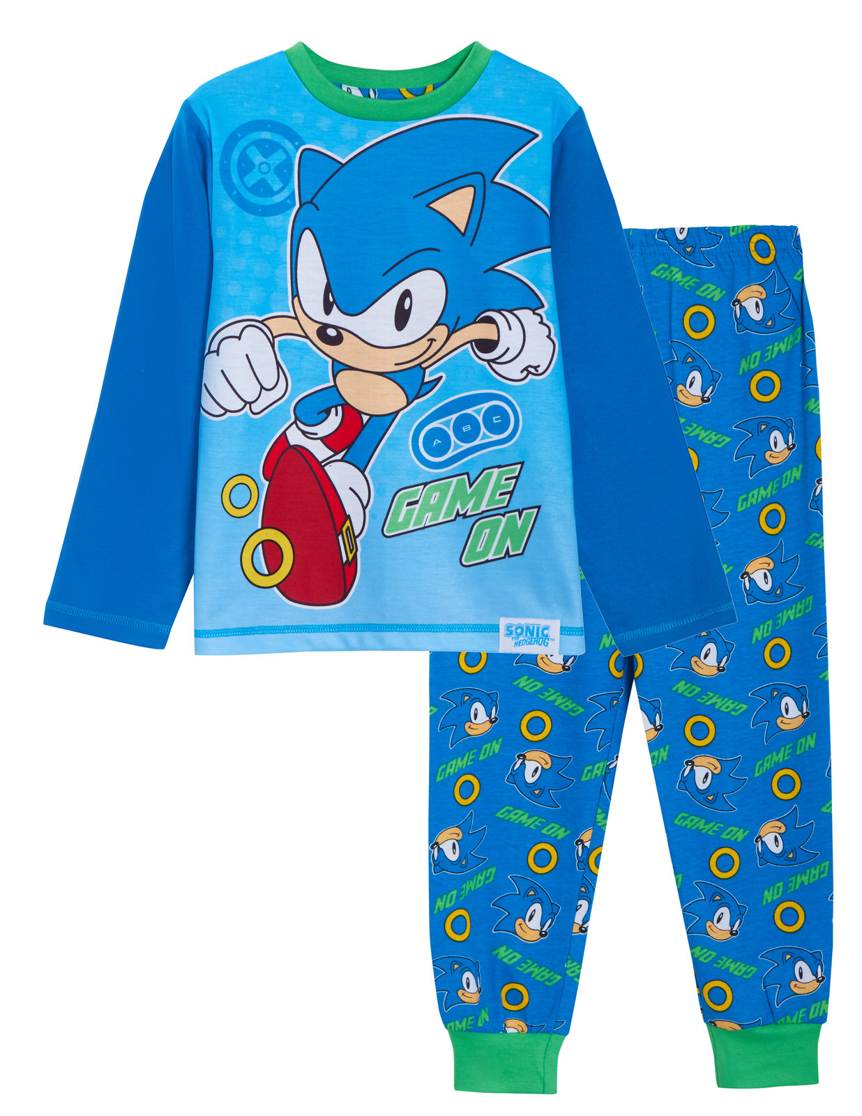 Boys Sonic The Hedgehog Pyjamas Sega Full Length Pjs T-Shirt + Loungepants Set