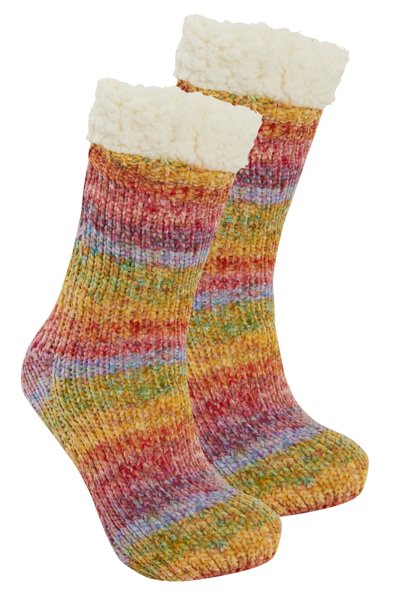Womens Girls Rainbow Slipper Socks Fleece Fur Lined Xmas Gripper Sock UK 13-8 - Picture 8 of 21