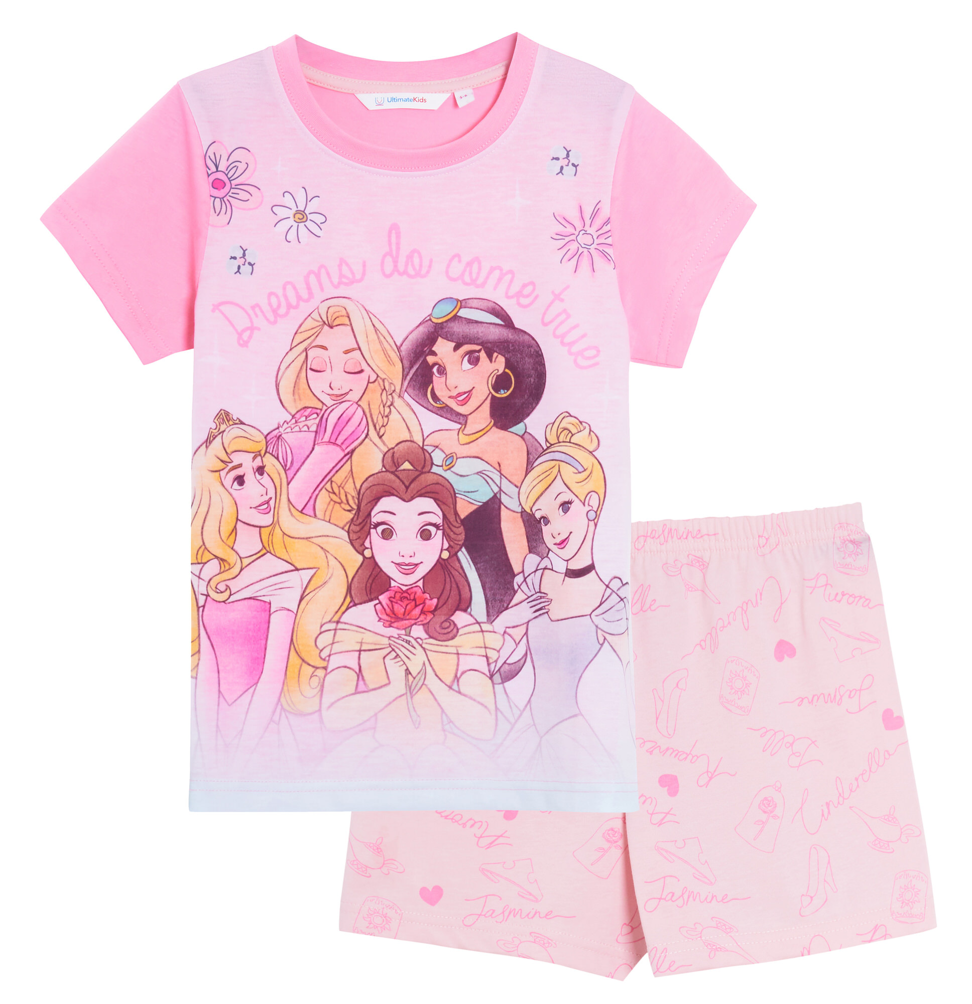 Girls Disney Princess Short Pyjamas Shortie Summer Pjs Set Jasmine Ariel Belle - Picture 6 of 15