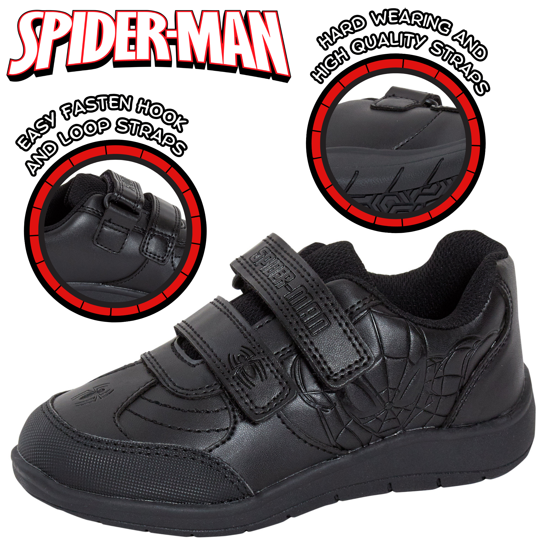 Spiderman Boys School Shoes For Kids Black Trainers Shoes Easy Touch Fastening - Picture 101 of 109