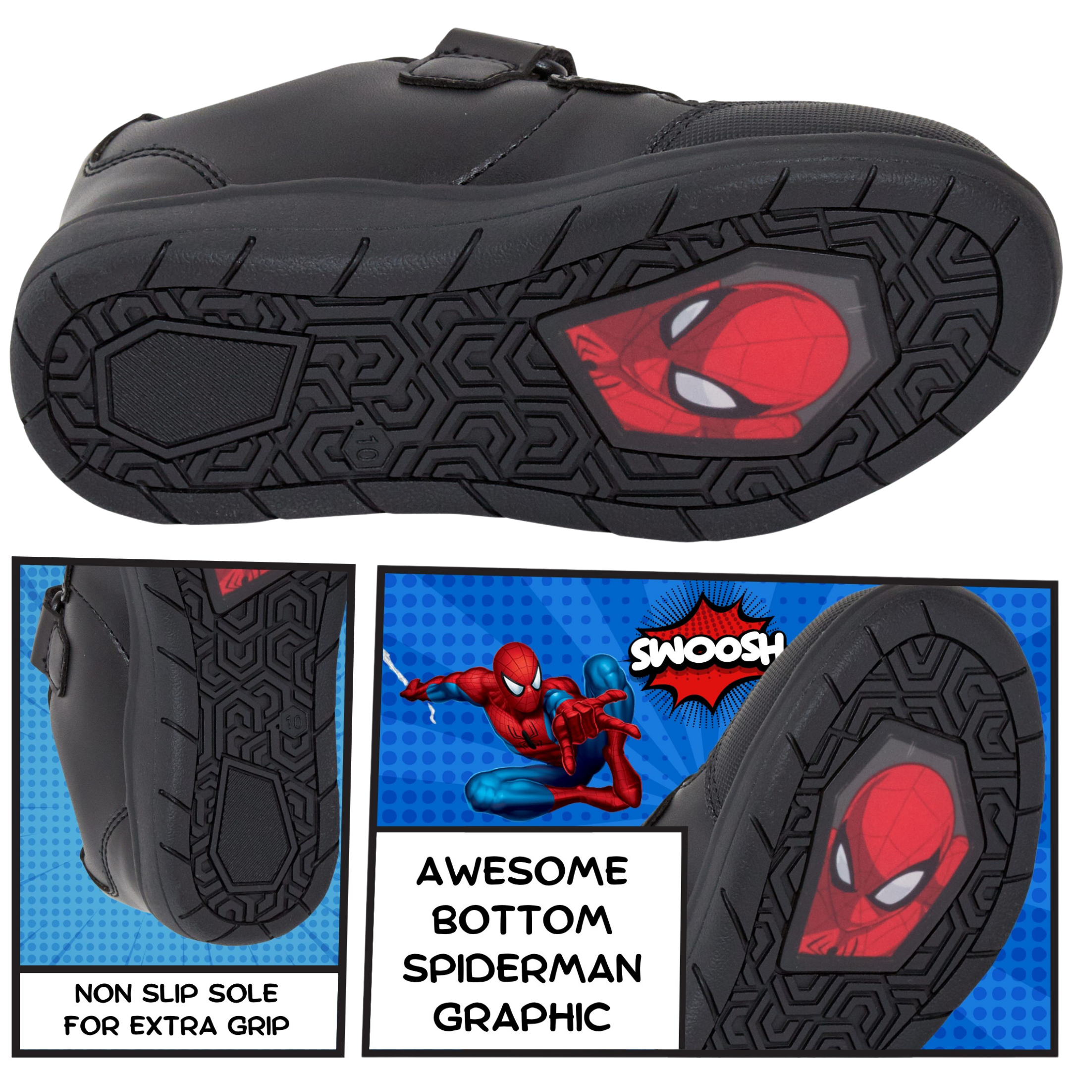 Spiderman Boys School Shoes For Kids Black Trainers Shoes Easy Touch Fastening - Picture 55 of 109