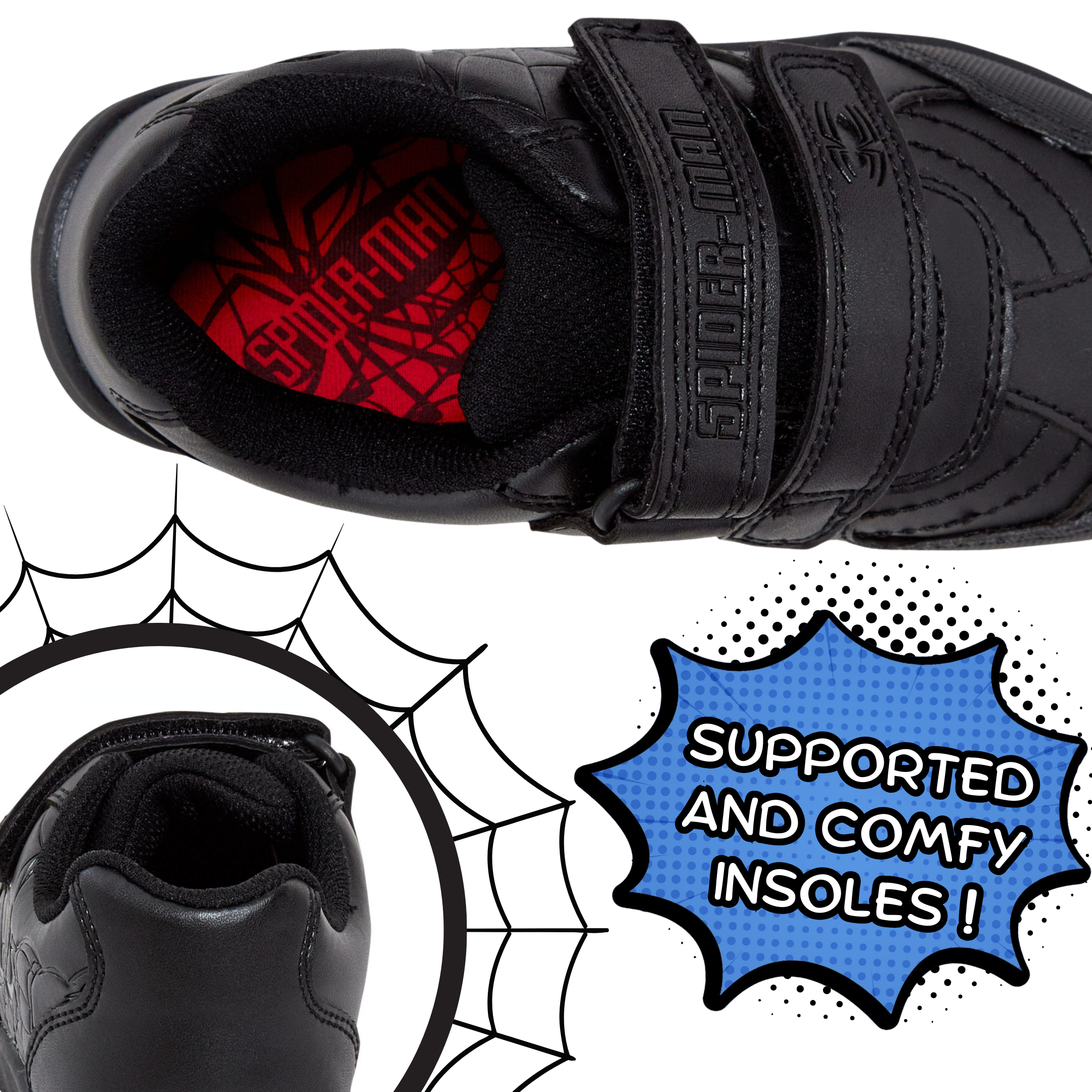 Spiderman Boys School Shoes For Kids Black Trainers Shoes Easy Touch Fastening - Picture 56 of 109