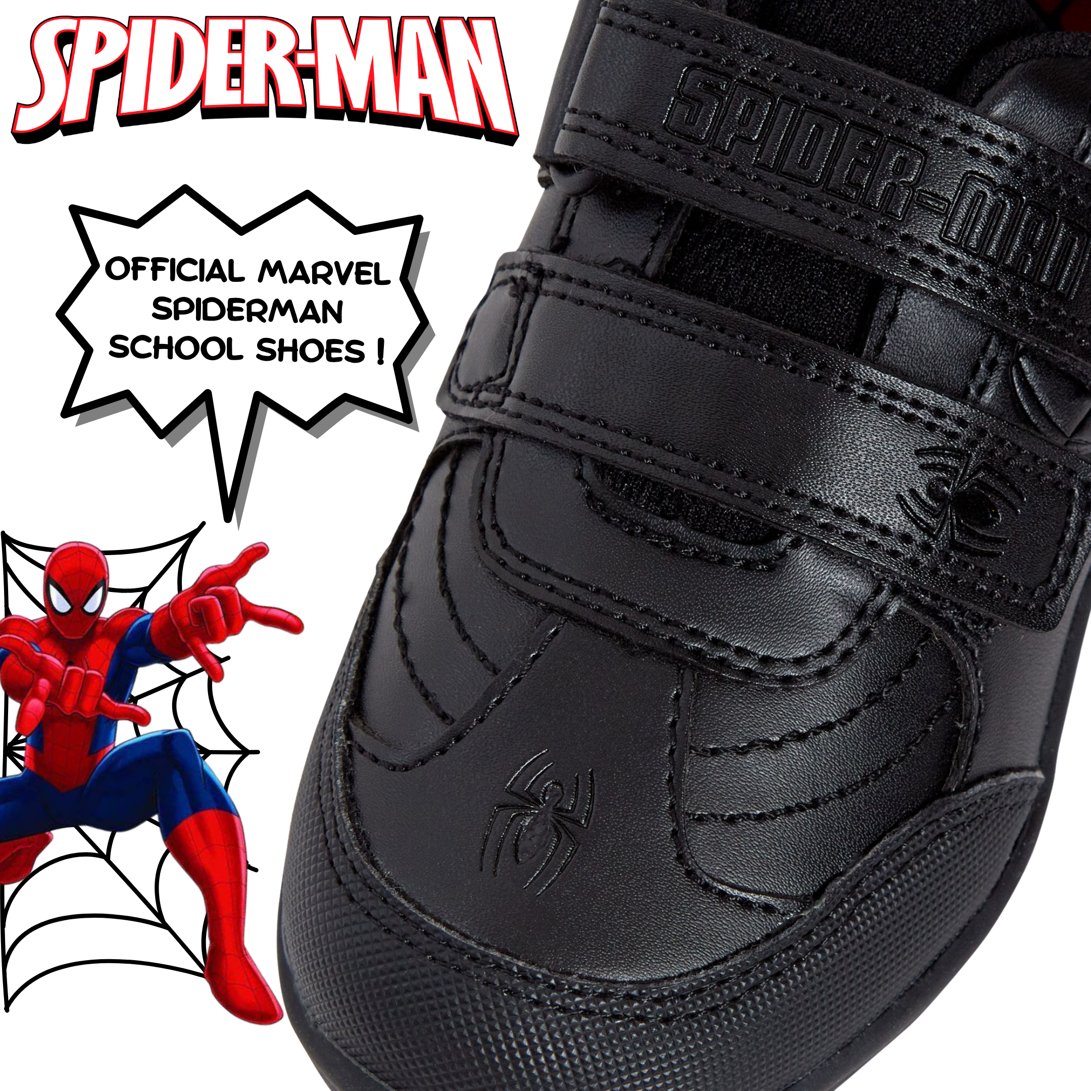 Spiderman Boys School Shoes For Kids Black Trainers Shoes Easy Touch Fastening - Picture 17 of 109