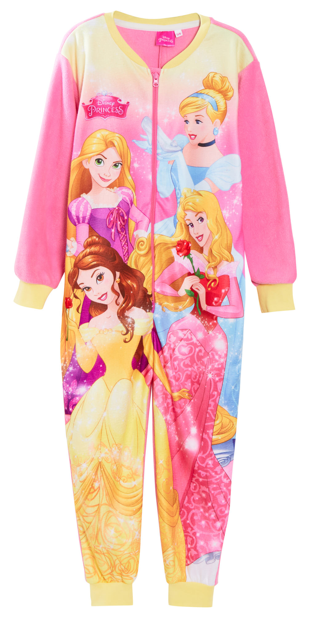 Girls Disney Princess All In One Pyjamas For Kids Fleece Pjs Zipped Nightwear