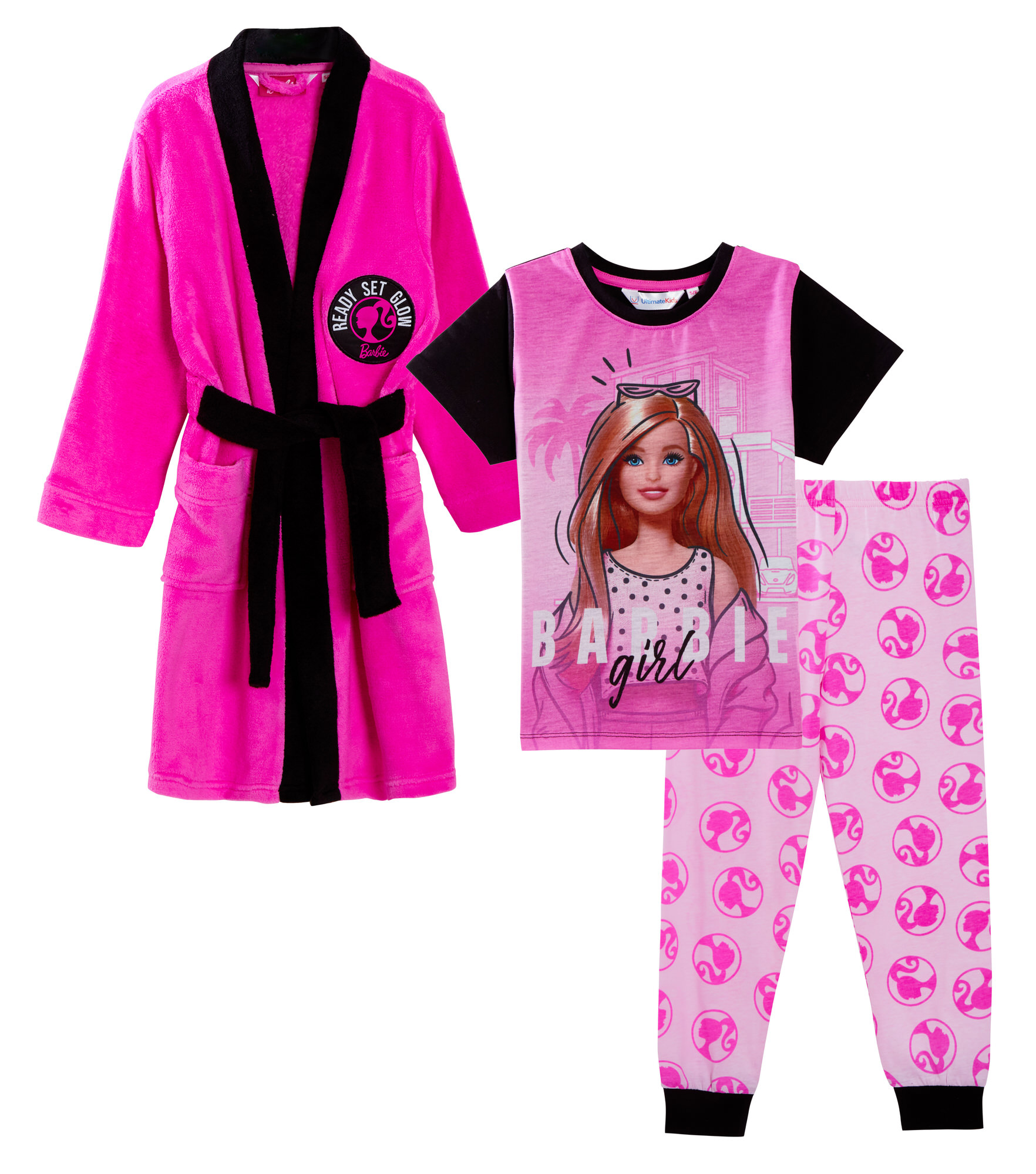 Girls Barbie Dressing Gown + Pyjamas Set Matching 3pc Nightware Bathrobe + Pjs - Picture 15 of 19