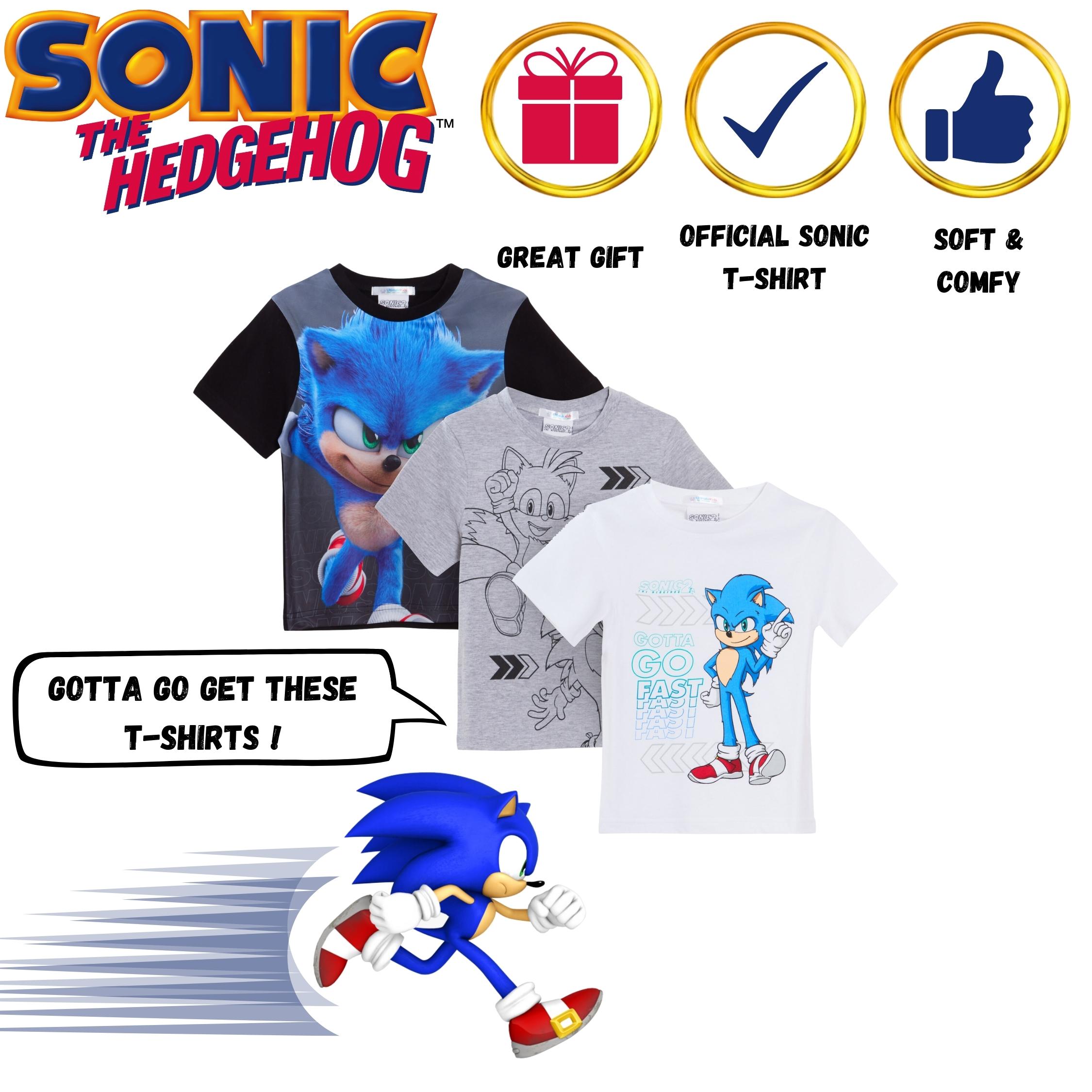 Boys 3 Pack Sonic The Hedgehog T-Shirts Kids Sega Tails Dress Up Tops Gamer Tees - Picture 24 of 55
