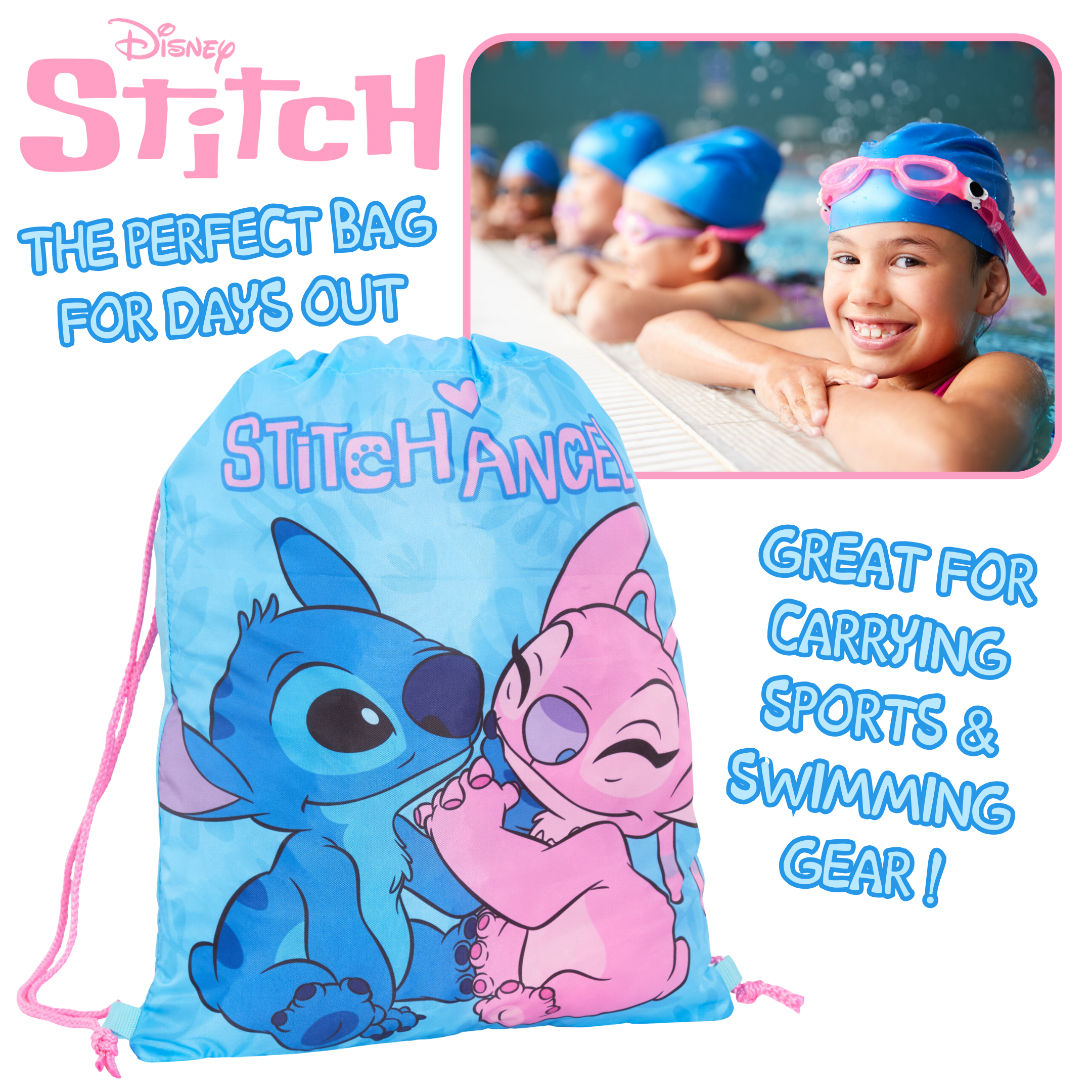[DEINET] ★ D STITCH PADDING GYM SACK Disney Stitch Drawstring Gym Bag Girls Boys School Trainer