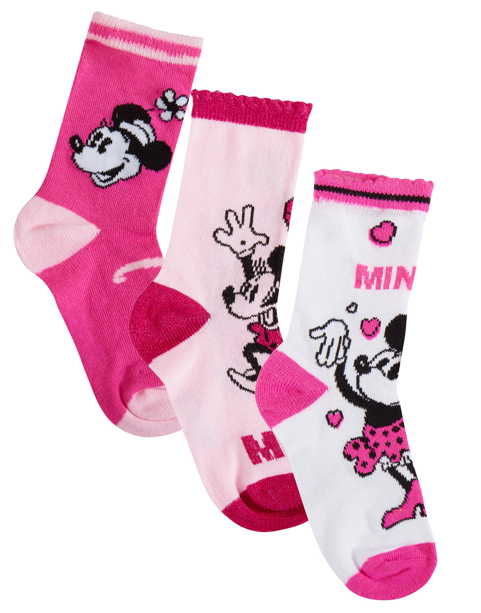 Minnie Mouse 3 Pack Socks Girls Disney Classics 100 Years Multipack Ankle Socks - Picture 21 of 34