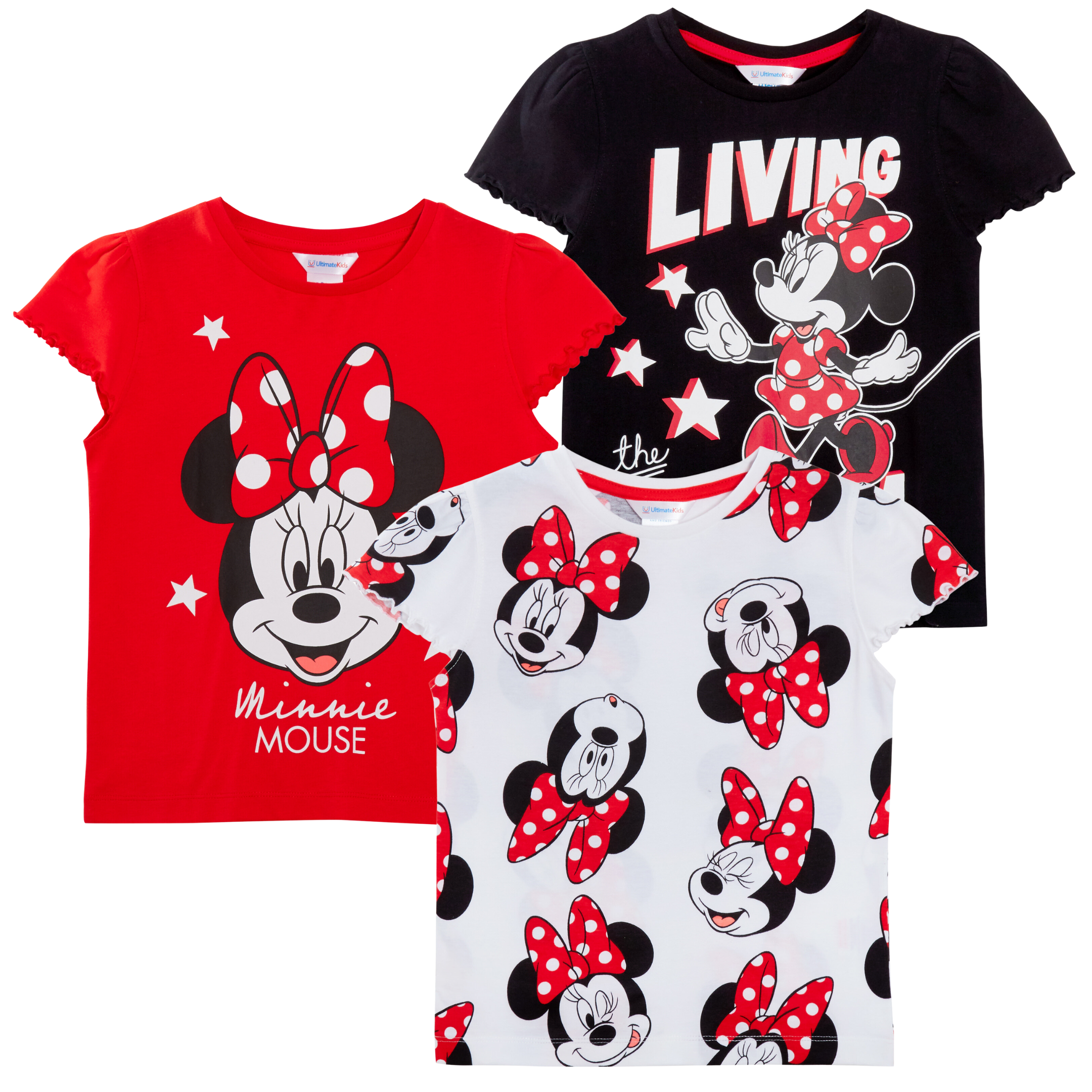 Girls 3 Pack Disney Minnie Mouse T-Shirts For Kids Disney Minnie Dress Up Tops  