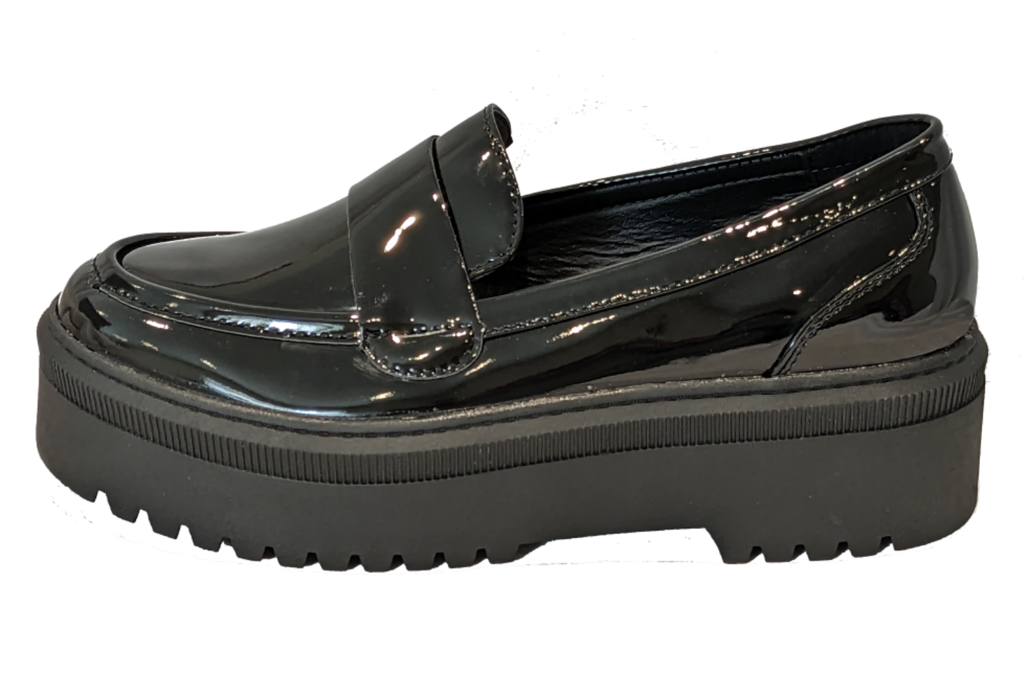 Womens Patent Heeled Loafers Chunky Platforms Ladies Flatforms Work School Shoes