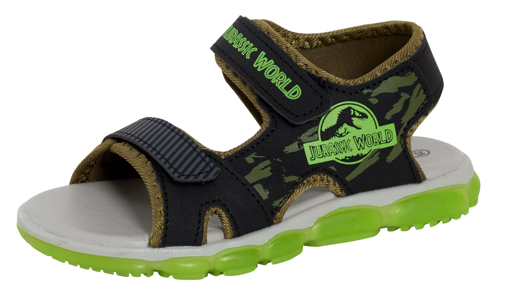 Jurassic World Light Up Sports Sandals For Boys Open Toe Easy Fasten Dino Shoes 