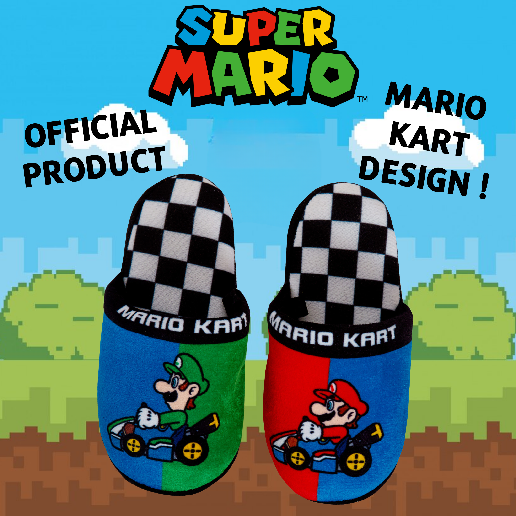 Boys Super Mario Slippers Kids Luigi Gaming Open Back Mules Slip On House Shoes