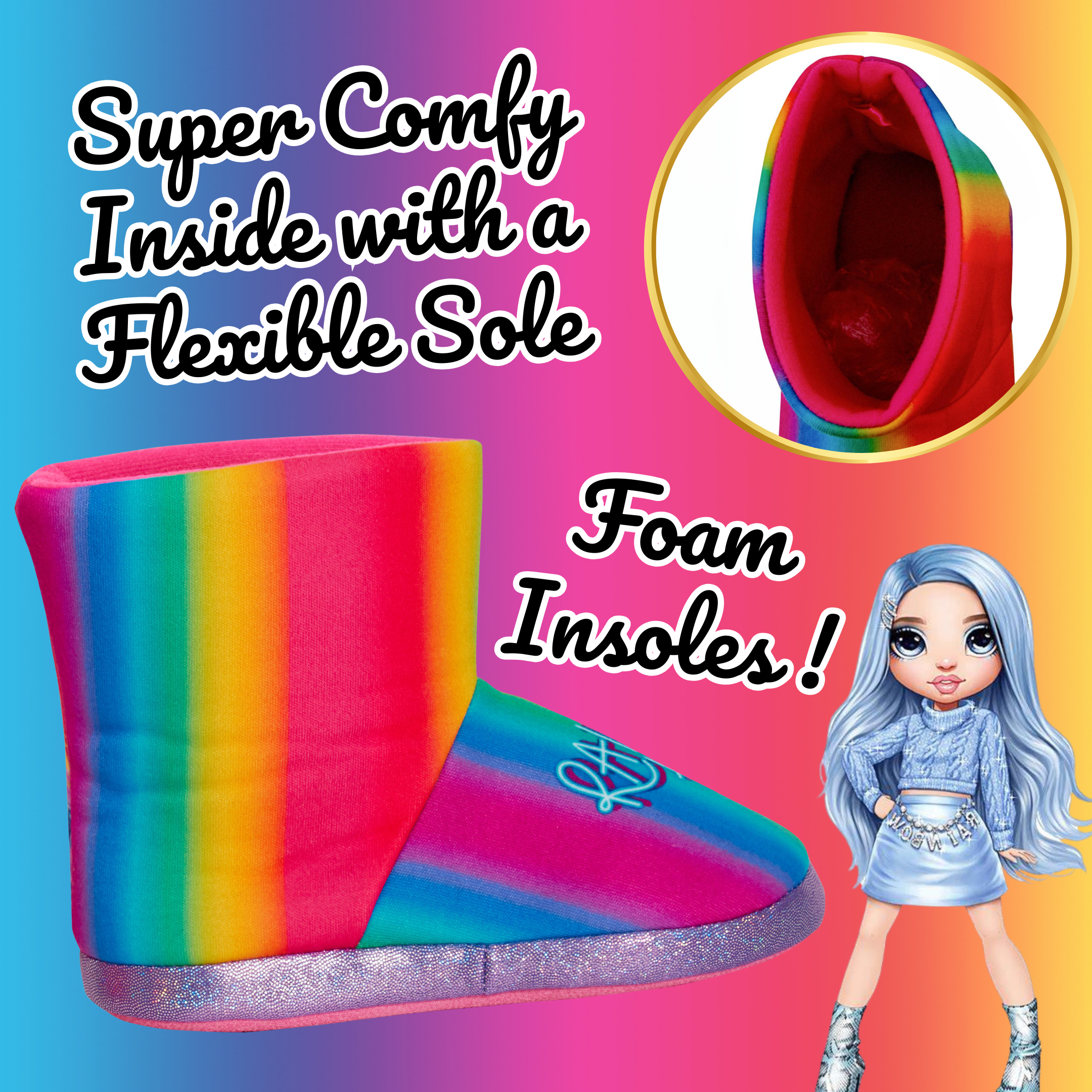 Girls Rainbow High Slipper Boots For Kids Slippers Fleece Booties House Shoes - Picture 20 of 27