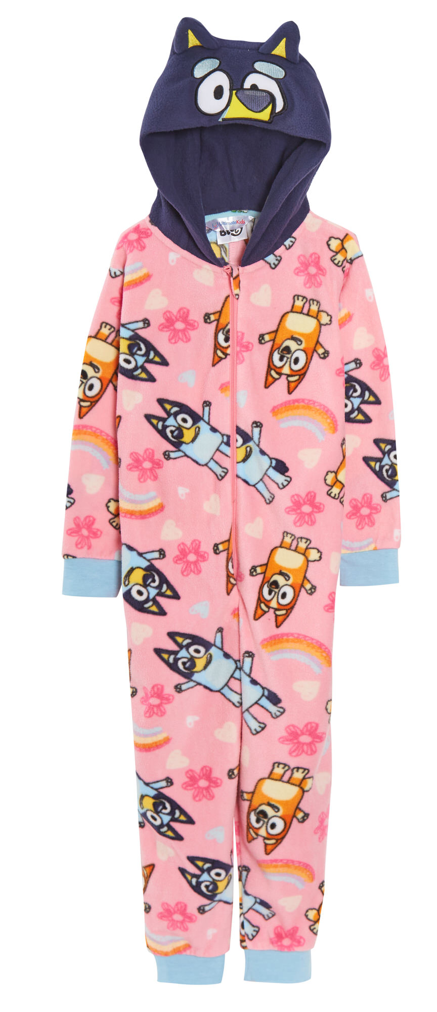 Girls Bluey All In One Dress Up 3D Hood Pyjamas For Kids Fleece Pjs Nightwear