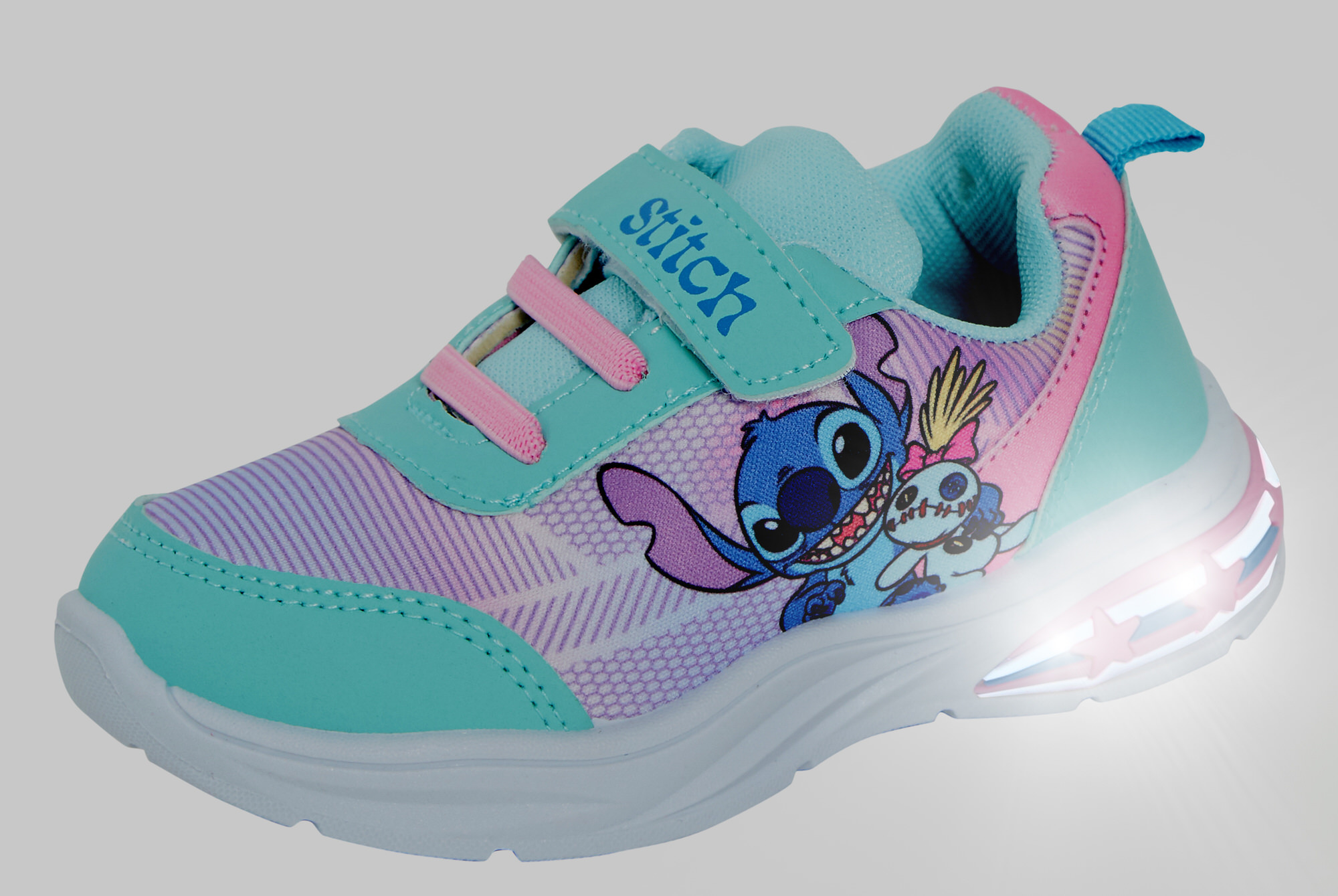 Girls Disney Stitch Light Up Trainers Kids Stitch Easy Touch Fasten Sports Shoes - Picture 13 of 23