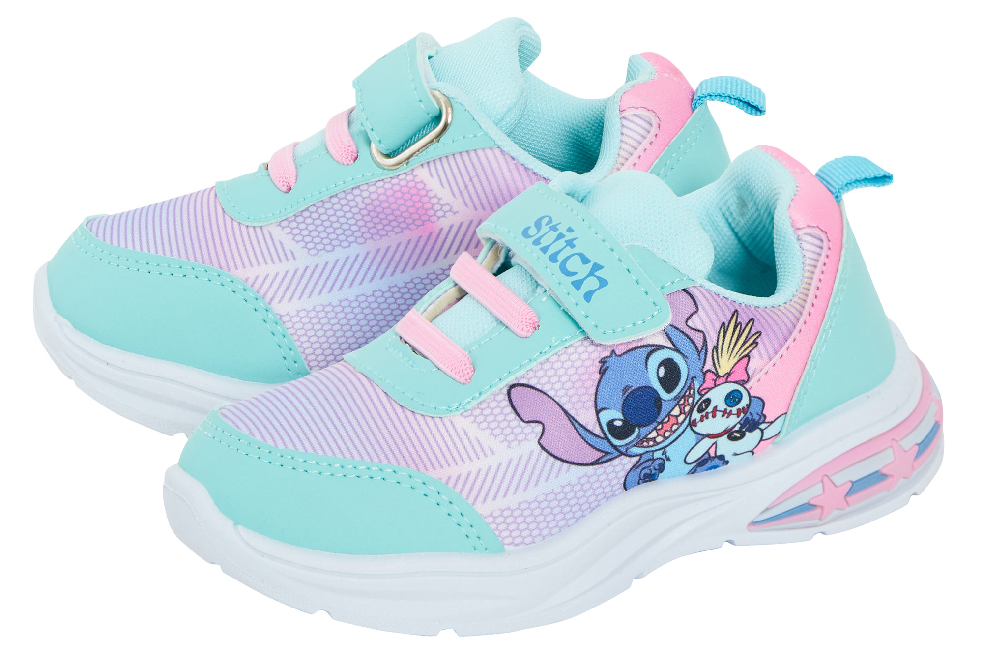 Girls Disney Stitch Light Up Trainers Kids Stitch Easy Touch Fasten Sports Shoes - Picture 21 of 23
