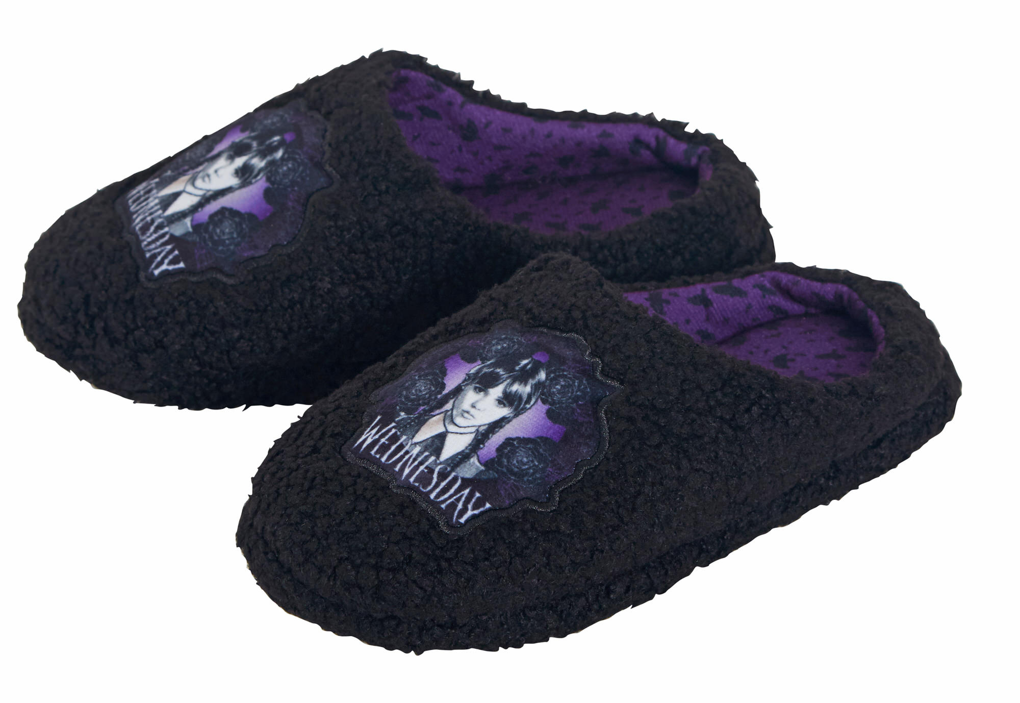 Girls Wednesday Slippers Borg Fleece Mule Slipper Adults Teens House Shoes Gift - Picture 16 of 20