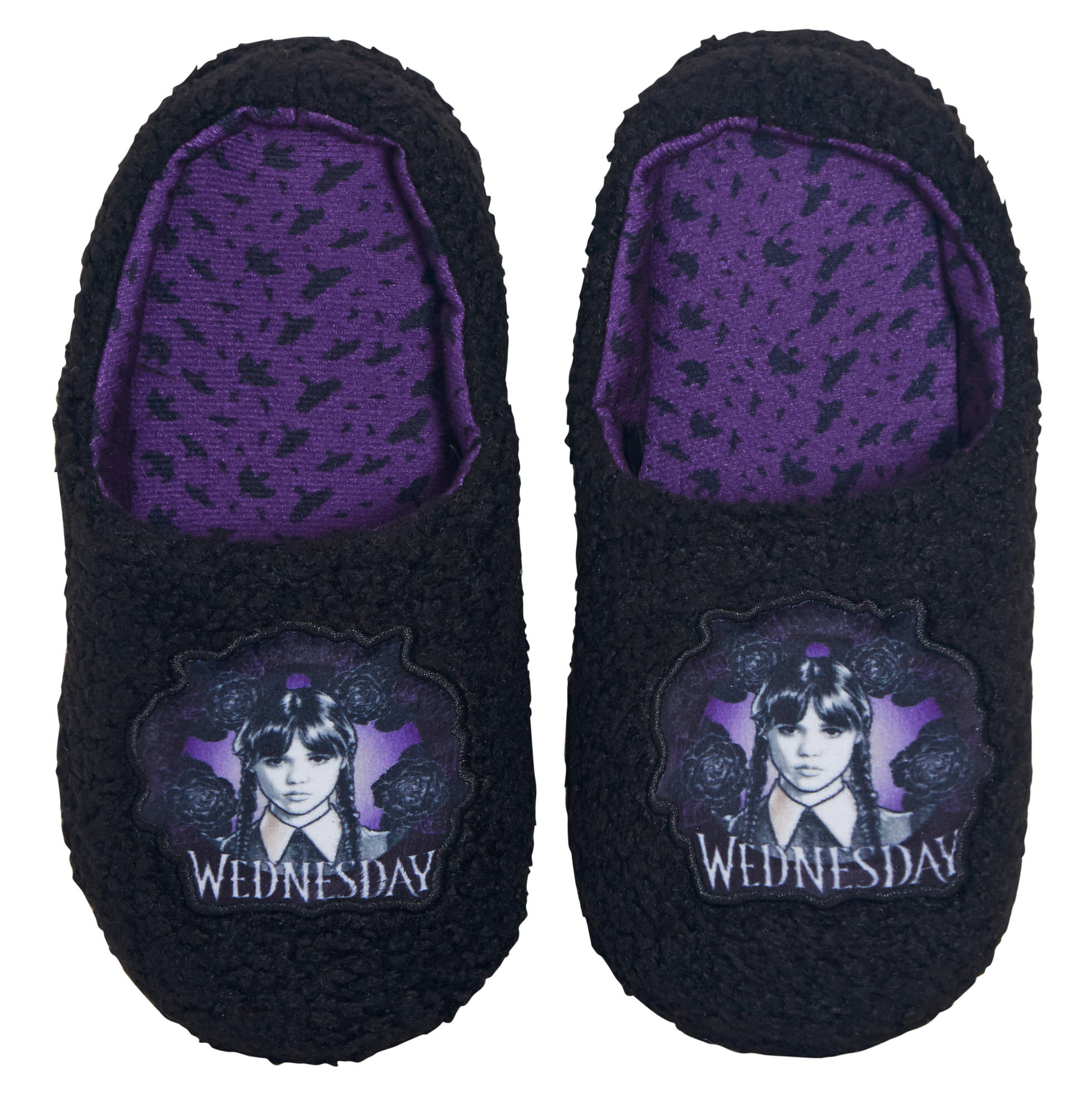 Girls Wednesday Slippers Borg Fleece Mule Slipper Adults Teens House Shoes Gift - Picture 18 of 20