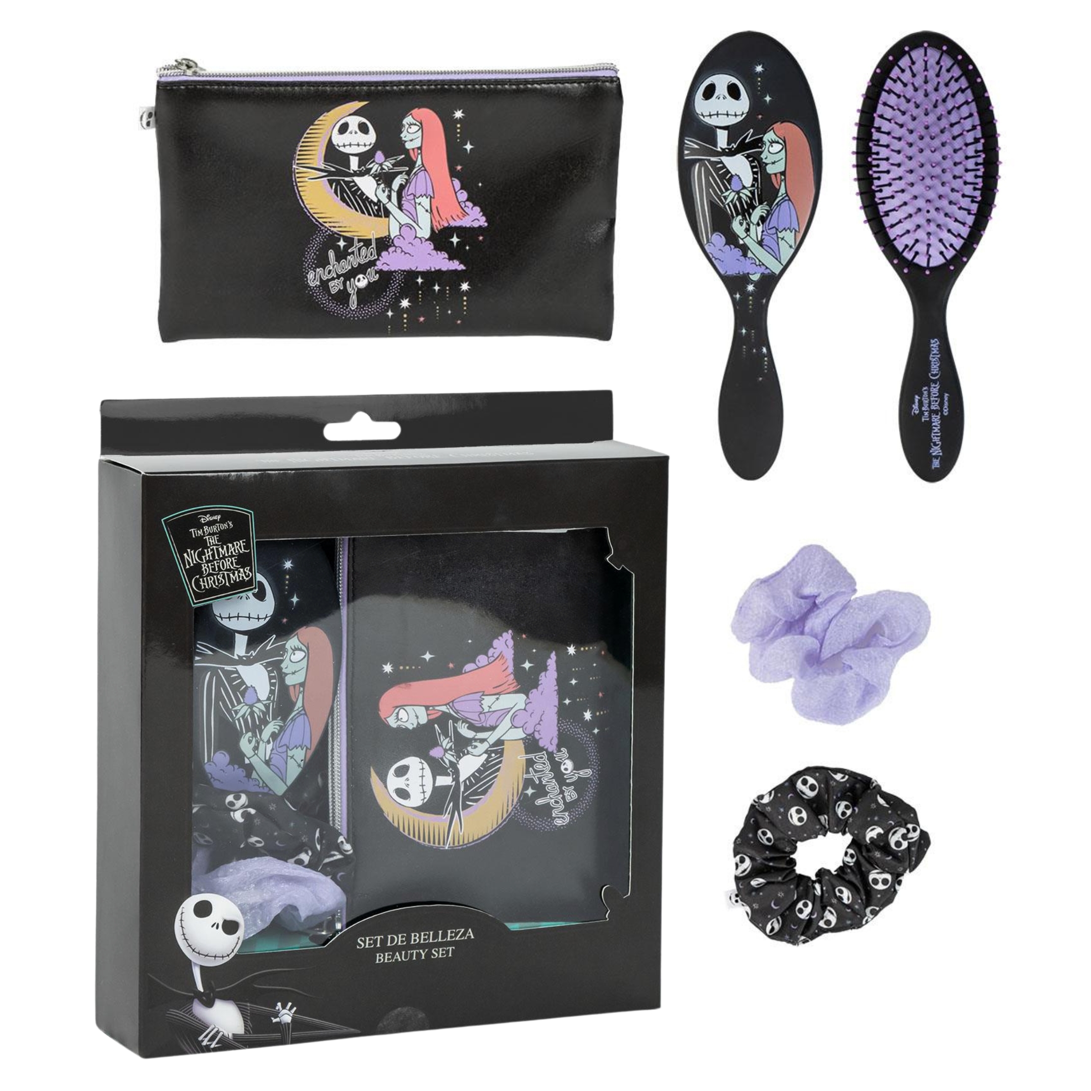 The Nightmare Before Christmas Hairbrush + Cosmetic Bag Gift Set 2 Scrunchies   