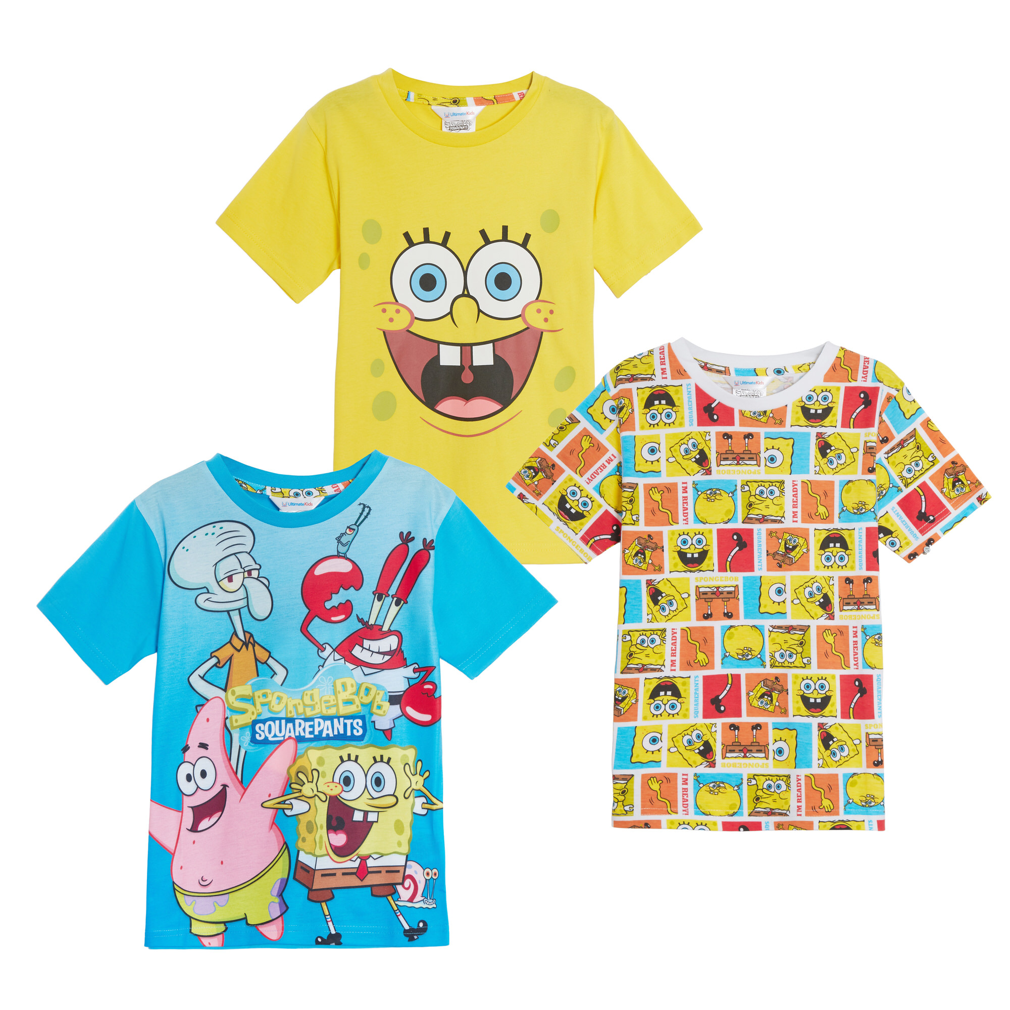 Kids 3 Pack SpongeBob SquarePants T-Shirts Boys Girls Dress Up Tops Summer Tees - Picture 15 of 19