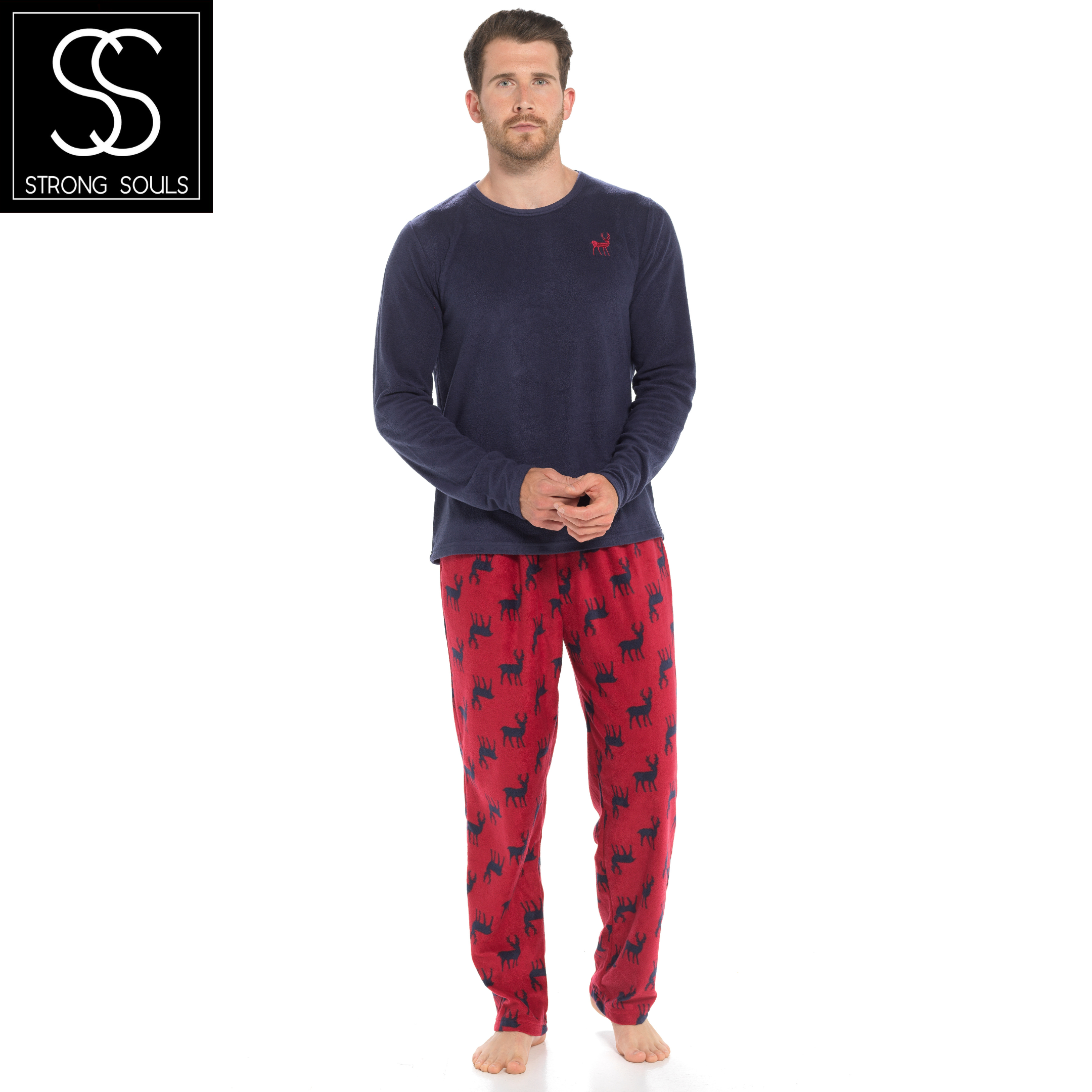 Mens 2 Piece Luxury Full Length Pyjamas Set Gents Boys Pjs Pj's Xmas Gift Size - Picture 46 of 55