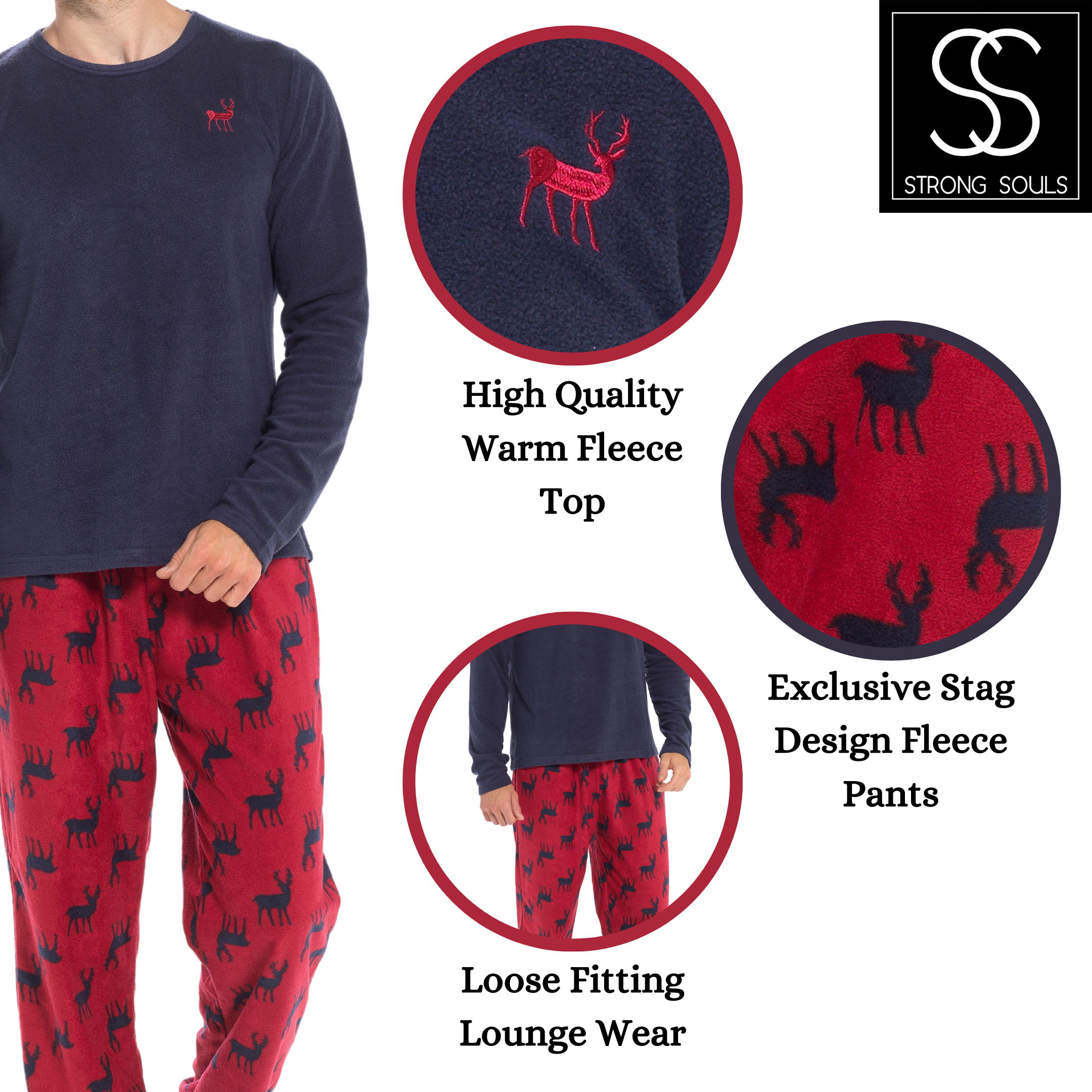 Mens 2 Piece Luxury Full Length Pyjamas Set Gents Boys Pjs Pj's Xmas Gift Size - Picture 47 of 55