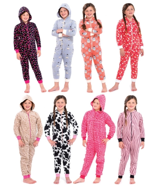 kids girls fleece novelty hooded pjs all in one jumpsuit animal size 4 kds