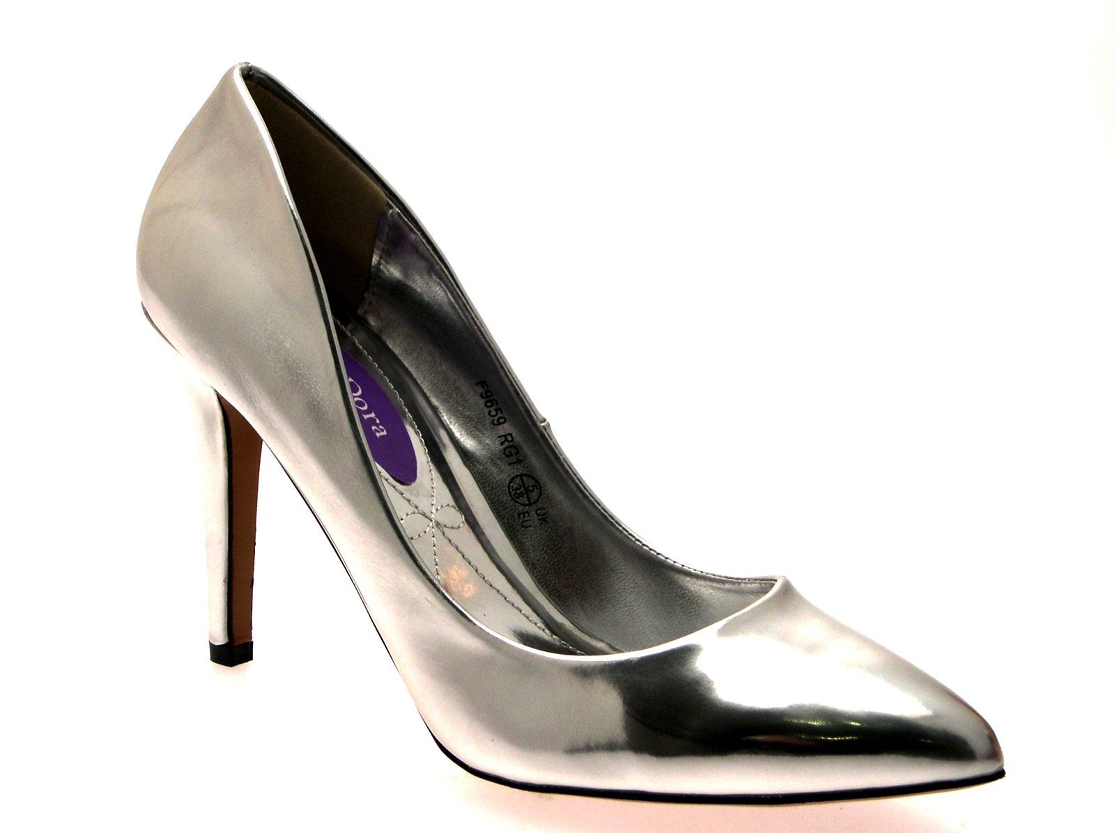 Womens Metallic Pointed Toe Court Stiletto High Heels Ladies Work Office Shoes - Picture 40 of 49