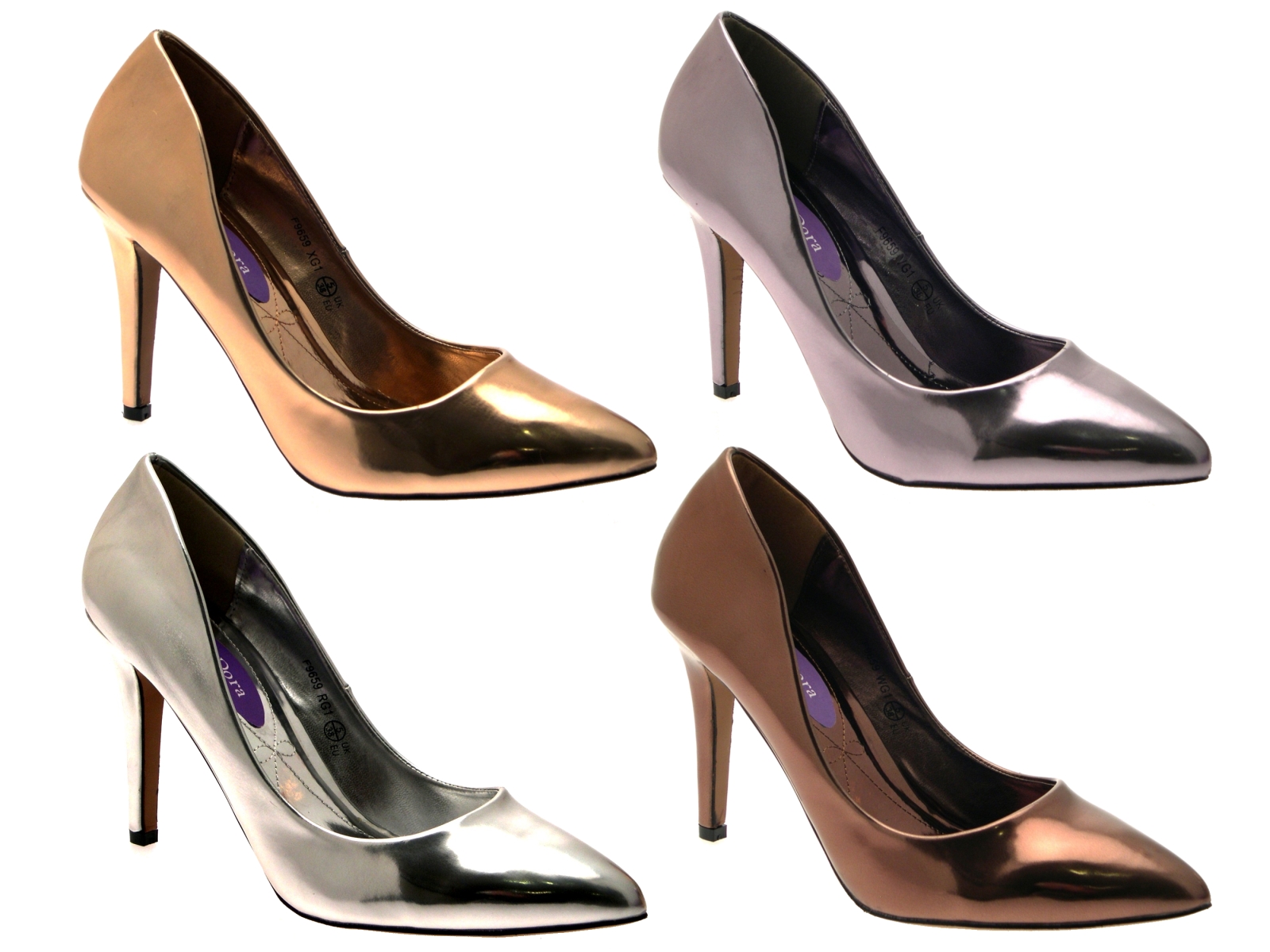 Womens Metallic Pointed Toe Court Stiletto High Heels Ladies Work Office Shoes - Picture 47 of 49