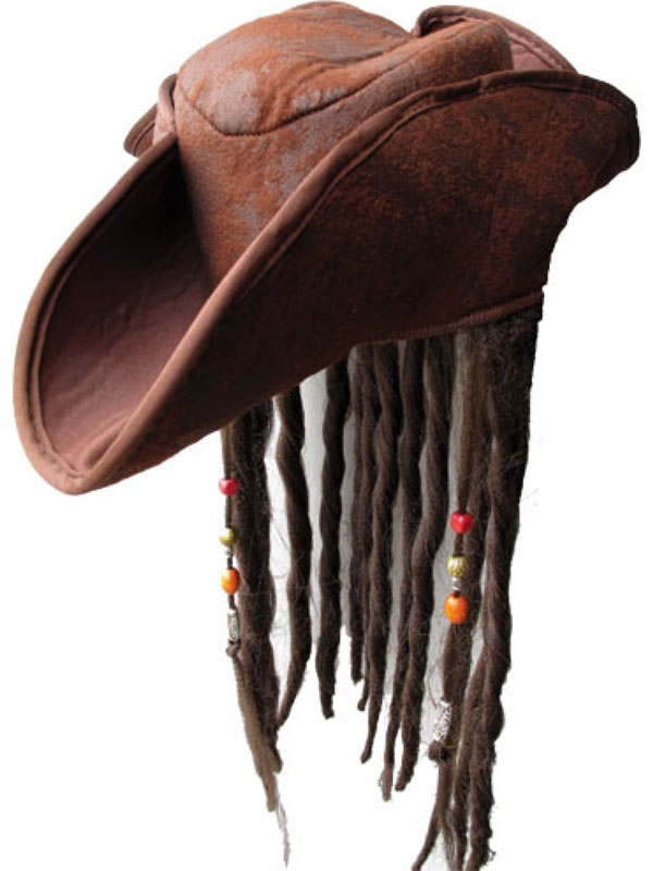 SUPER DELUXE BROWN SUEDE PIRATE HAT Adults Mens Womens Fancy Dress