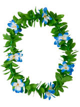 Adult Green Leaf Lei Blue Flowers