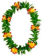 Adult Green Leaf Lei Orange Flowers
