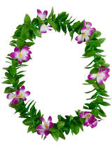 Adult Green Leaf Lei Purple Flowers