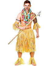 Adult Hawaiian Party Guy 5pc Set Authentic Raffia