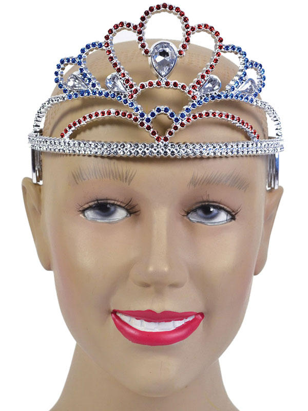 Ladies Girls Tiara Plastic Red/Silver/Blue