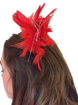 Hair Clip Red Feather Tinsel