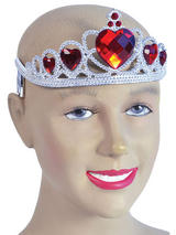 Ladies Girls Tiara. Silver Plastic + Red Stone