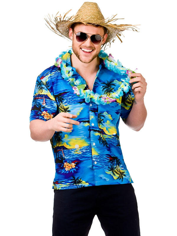 Adult Mens Hawaii Shirt Blue Palm Trees