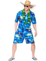 Adult Mens Hawaiian Party Guy Blue Palm Shirt & Short