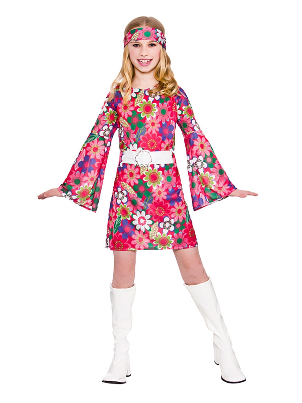 Child 60s 70s Flower Power Groovy Retro GoGo Hippy Girls Fancy Dress