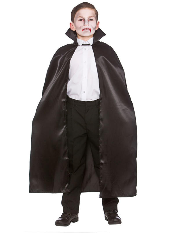 Child Deluxe Satin Cape With Collar Black Thumbnail 1