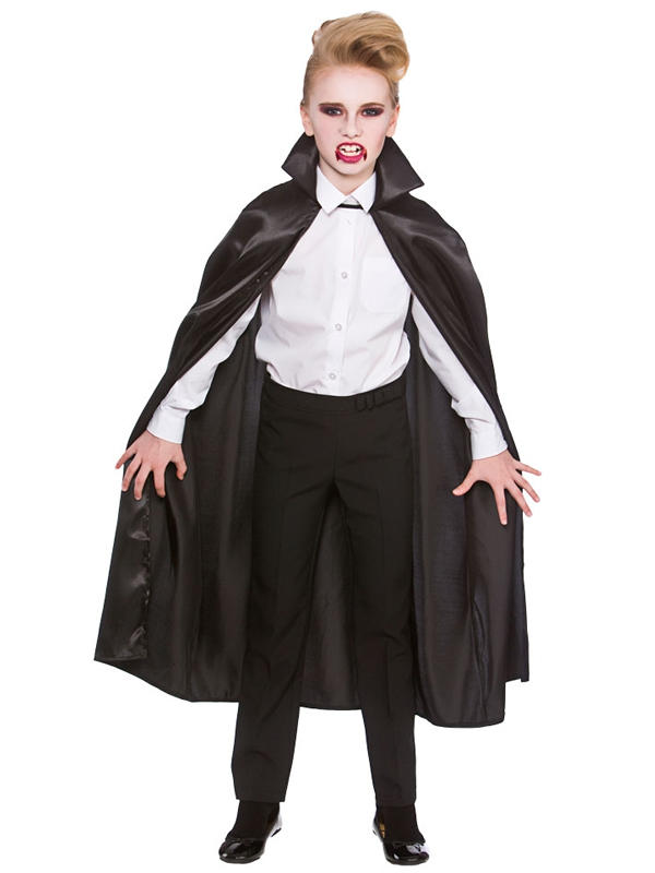 Child Deluxe Satin Cape With Collar Black Thumbnail 2