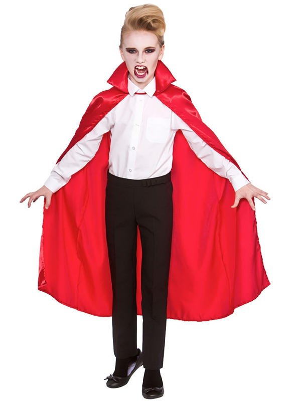 Child Deluxe Satin Cape With Collar Red Thumbnail 2