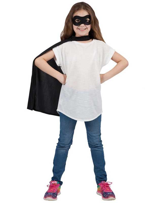 Child Super Hero Cape & Eyemask Black Thumbnail 2