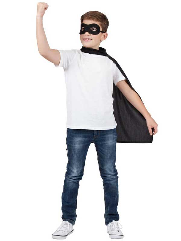 Child Super Hero Cape & Eyemask Black Thumbnail 3