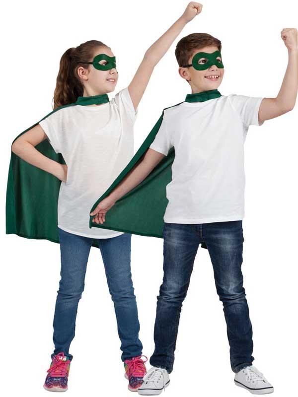 Child Super Hero Cape & Eyemask Green Thumbnail 1