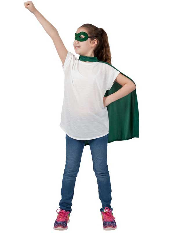 Child Super Hero Cape & Eyemask Green Thumbnail 2
