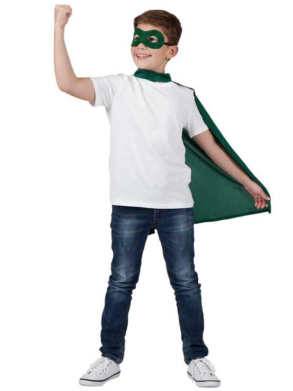 Child Super Hero Cape & Eyemask Green Thumbnail 3