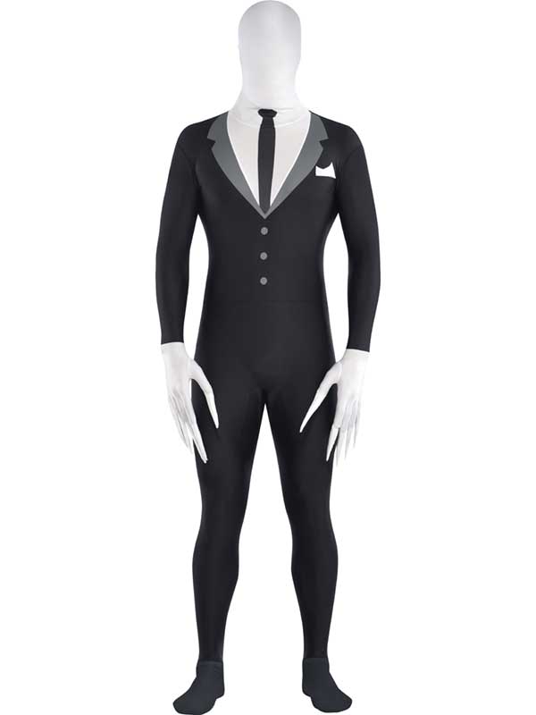 Adult Tuxedo Slenderman Slender Man Spandex Full Body Zip Up Bodysuit ...