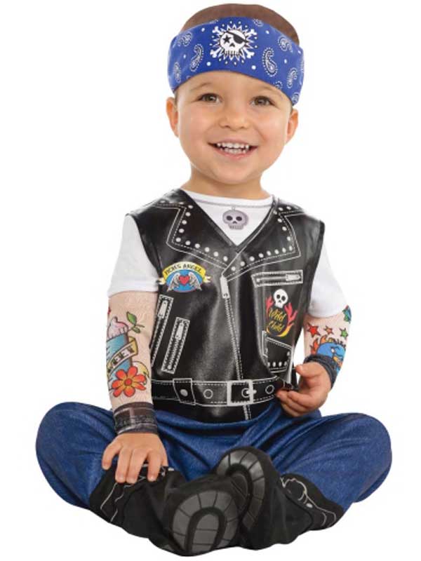 Born To Be Wild Baby Biker Punk Rocker Gang Costume Infant Toddler 0-24 Months